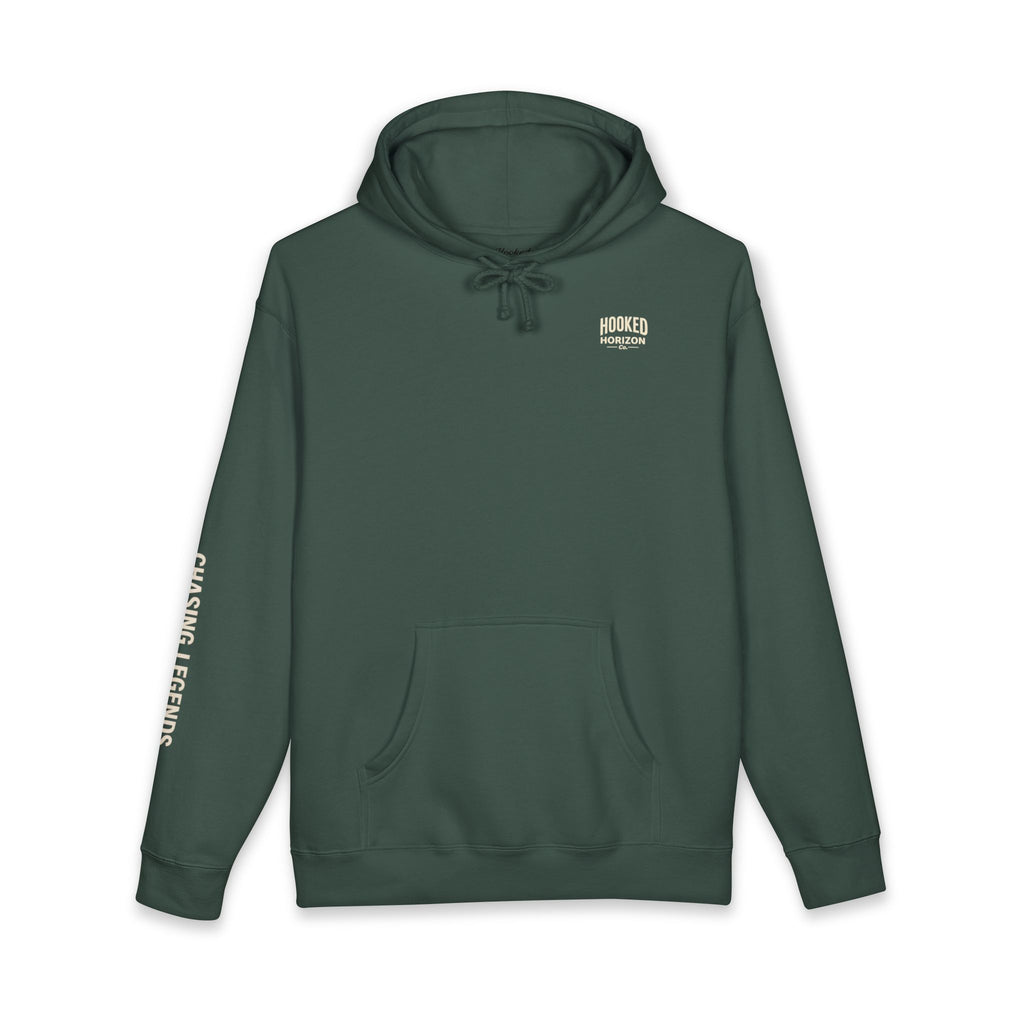 Seagull & Red Sunset Hoodie Hooked Horizon Co. — Minimal Fishing Back Graphic Hoodie, Multiple Color Variations