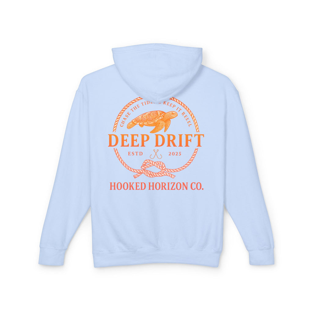 Orange Hooked Horizon Co Unisex Lightweight Hoodie with Deep Drift Design | Perfect for Fishermen, Beach Lovers, Casual Outings, Gift for Him/Her, Nautical Style,  Ocean Lover Gifts